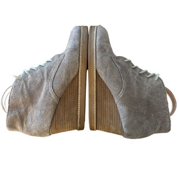 J Jill Taupe Suede Wedge Heel Ankle Booties Boots Laced Stack Wood Heel Size 10 - Picture 7 of 10